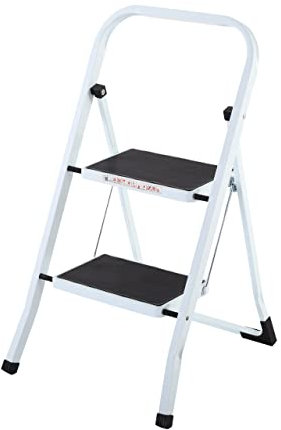Raburg Stahl-Klapptritt-Leiter Step KLEIN, 2 Stufen, Stahl in WEIß, kompakt klappbar - 45,5 cm hoch, 4,1 kg, TÜV/GS geprüft, Rutschhemmende Oberfläche, praktische Universal-Leiter für den Alltag