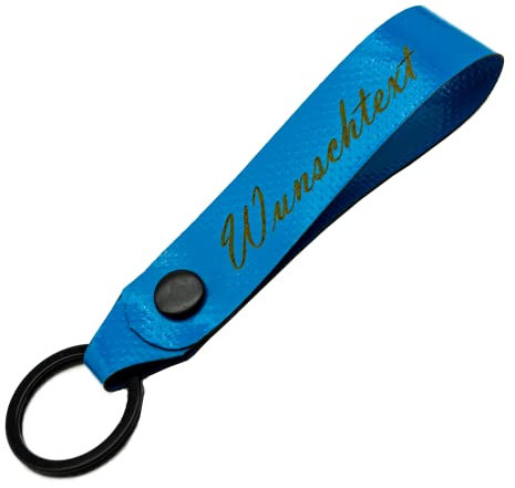 Schlüsselanhänger mit Name Wunschname personalisiert individuell aus LKW Planenstoff farbig Hell Blau