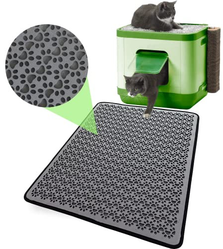 Bazerga Katzenklo Matte, Katzenstreu Katzenmatte Katzenklo Groß XXL Unterleger Katzenklo Vorleger Wasserdichte Doppelte Schichte Entwurf Matte%100 EVA aus Katzentoiletten & Zubehör (60-74 cm, Grau)