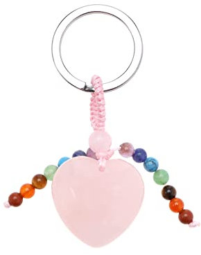 The Lord of the Tools Porte-clés Coeur Rose Quartz Cristal Pierres Perles Porte-clés Pendentif en Cristal Naturel Porte Clés Décoration pour Femmes Hommes