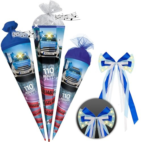 alles-meine.de GmbH mit Sound Modul & Licht Effekt ! Schultüte - Polizei Auto/Fahrzeug 70-100 cm Größe wählbar Zubehör - passende kleine Deko Schultüten - Zuckertüte ..