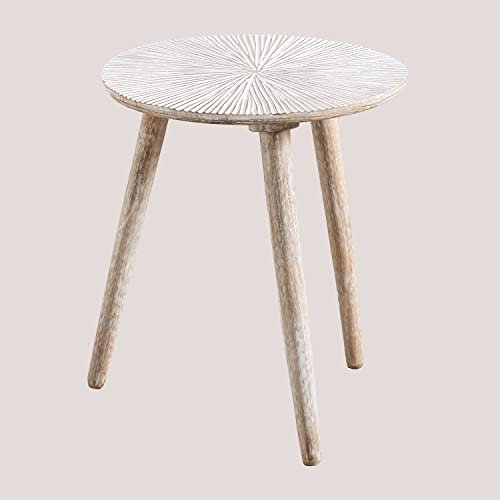 SKLUM Runder Beistelltisch aus Nabordi-Mangoholz Weißes Vintage-Holz