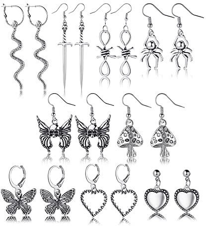 KOEMCY 9 Paar Gothic Ohrringe Set Goth Vintage Grunge Ohrringe Retro Goth Ohrstecker Punk Kpop Huggie Gothic Ohrringe Set für Damen Halloween Schmuck