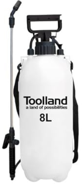 Toolland Drucksprüher, Lanze, einstellbare Düse, Skala, Tragegurt, 8 Liter, Pumpensystem, Weiß/Schwarz