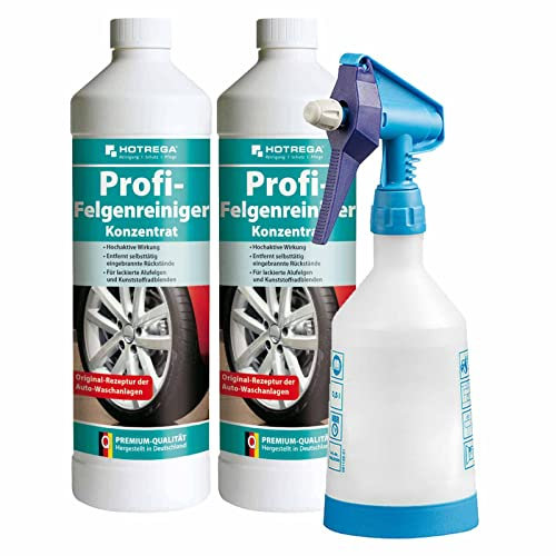 HOTREGA Profi Felgenreiniger 2x 1L inkl. Sprühflasche 500ml Flasche Konzentrat - Spezial Felgen Reiniger