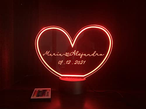 Oedim Placa Metacrilato Corazón para Regalo Personalizado + Base con Luz RGB, Fabricado en Metacrilato de 4mm, Efecto Espejo
