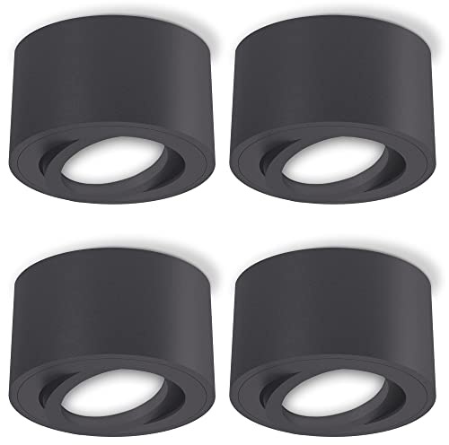 SSC-LUXon CELI-1N Aufbauspot 4 Stück anthrazit schwenkbar | Vier flache Aufbaustrahler anthrazit rund für Flur, Wohnzimmer & Küche - Innenring 30° neigbar, für Module (ohne Lampe)