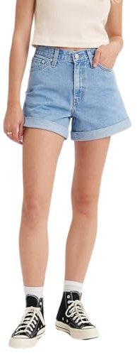 Levis Damen Rolled 80S MOM Shorts MED Indigo - Flat Finish, Back to Blue, 27 EU