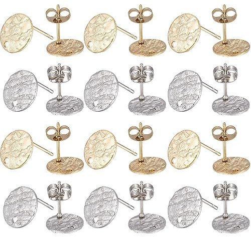 SUNNYCLUE 1boîte 40pcs Boucles d'oreilles 304 Acier Inoxydable avec Dos de Boucles d'oreilles Hypoallergénique Post Boucles d'oreilles Texturé Plat Rond Boucles d'oreilles avec Clous pour Femmes DIY