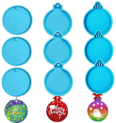 Accfore 9 stampi in resina di Natale, 3 stili rotondi in silicone per ciondoli in resina epossidica, stampi per ornamenti per albero di Natale, confezioni regalo, artigianato fai da te, decorazioni