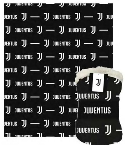 Juventus F.C., Coperta Plaid Pile Sherpa Agnellato, 130x160, Invernale, Doppio Strato, Letto Divano, Morbida Calda, Prodotto Ufficiale
