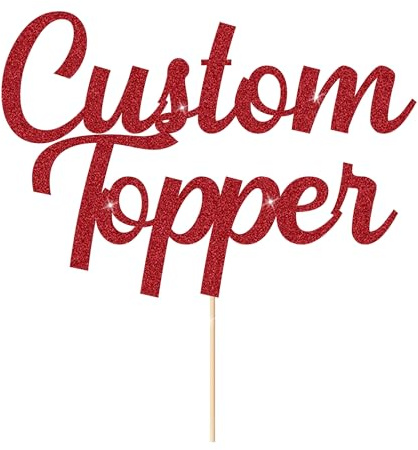 Personalised Cake Toppers Happy Birthday Wedding Anniversary Cake Topper Cake Decorations with Any Text Double Sided Glitter Cake Topper for Graduation Christmas Baby Shower(Red)