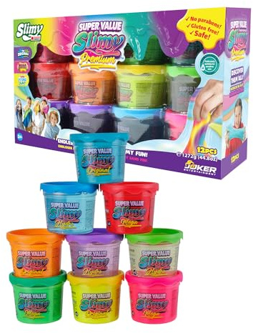 SLIMY Super Value 12-Pack - Original Slimy Slime Set mit 3 verschiedenen Spielmassen in 9 Farben, maximaler Spielspaß für Kinder mit 1272g Schleim und elastischer Spielknete