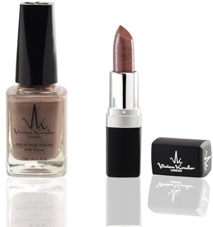 [Nail Polish + Lipstick] Combo Set Vegan Friendly Long Lasting Henna Infused Nail polish (Azim) Creamy lipstick (Paradise) Halal Products