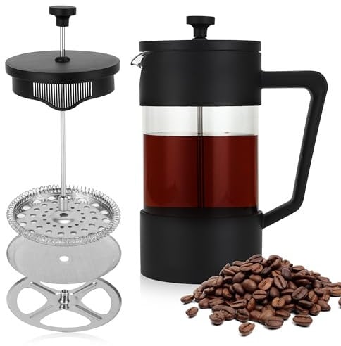 HAOYULUO Cafetera Francesa,Prensa Francesa, French Press,con triple filtro y diseño de mango antideslizante,cafetera de prensa francesa,ideal para viajes y regalos para el hogar(Negro)
