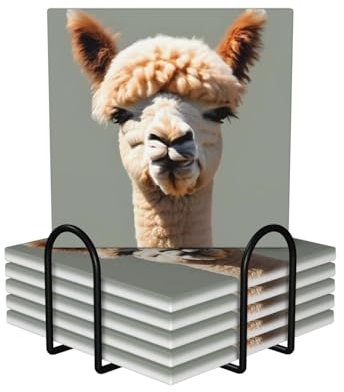 Quadratische Keramik-Kork-Untersetzer, 6 Stück, Alpaka-Avatar-Muster, rutschfester Korkboden, passend für alle Kaffeetassen, Gläser und Tassen ​