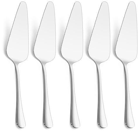 Joyfair Lot de 5 pelles à tarte en acier inoxydable - Pelle à gâteau avec bords dentelés - Pour restaurants, cuisines, fêtes et mariages - Poli brillant et passe au lave-vaisselle