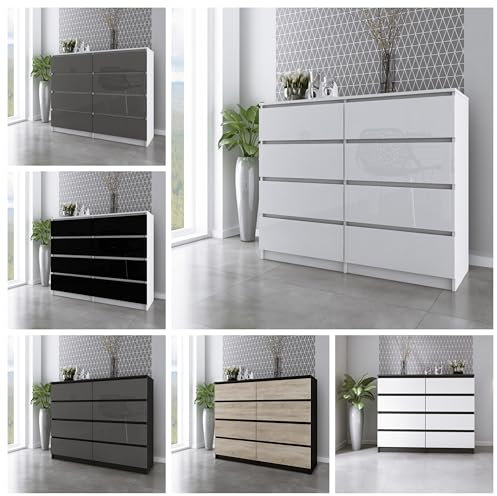 Faizee Möbel Schubkastenkommode Zoe 120-8 Schubladenkommode (Beige Hochglanz, Korpus: Weiß)