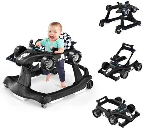 COSTWAY 4 in 1 Lauflernhilfe, Lauflernwagen klappbar mit einstellbarer Höhe & Geschwindigkeit, Baby Walker Autoförmig mit Musikbox, Licht & Rädern, Gehfrei Baby ab 6 Monaten, 12kg Belastbar (Schwarz)