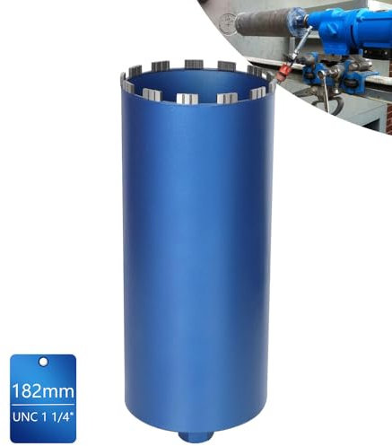 Corona de perforación de diamante para taladros de núcleo, incluye turbo de 10 mm, L 460 mm, diámetro de 182 mm, 1 ¼ de pulgada UNC, corona de perforación húmeda y seca, soldada con láser para
