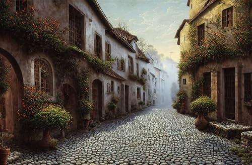 ZHAOSHAN Leinwandbild Bilder Poster 58x90cm ohne Rahmen Pflasterstraße moos bewachsen
