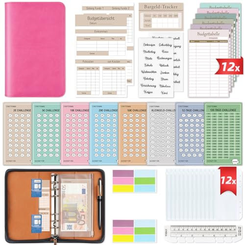 Upgrade Budget Planner Deutsch mit Reißverschluss - Bugetplaner Deutsch Startset mit 8 Sparchallenges - Finanzplaner Haushaltsbuch - Geld Organizer Sparbuch - Cash Stuffing - Budget Binder A6