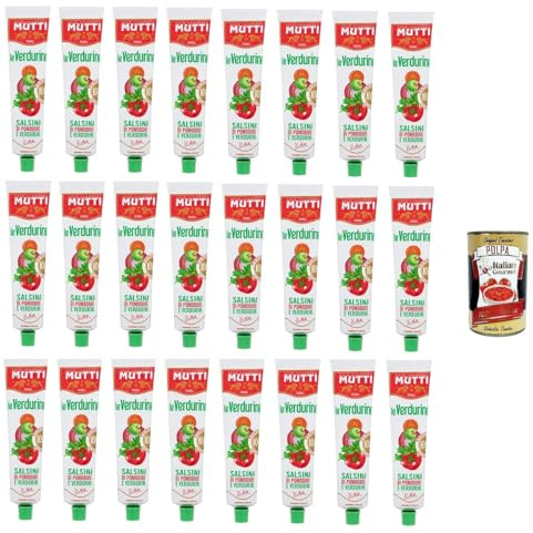 Italian Gourmet Le Verdurine Salsina di Pomodoro Tomaten-Gemüse 24 x 130g | Sugo pronto italiano, würzige Sauce für Pasta, Bruschetta und Aperitivo, Gesamtnettogewicht 3,12 kg + Kostenlos Polpa 400g