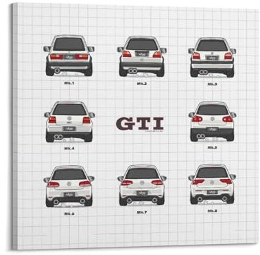 Luxuriöses Auto-Poster, Golf-GTI, Sportwagen, Evolution, Geschichte, dekoratives Gemälde, Leinwand-Kunstbild, 40 x 40 cm