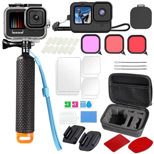 Kompatibel mit Go Pro Hero 13 12 11 10 9 schwarzes, wasserdichtes Gehäuse, 60 m, schützendes Unterwasser-Tauchkoffer, Schale mit Kamera-Griffhalterung, Zubehör-Set