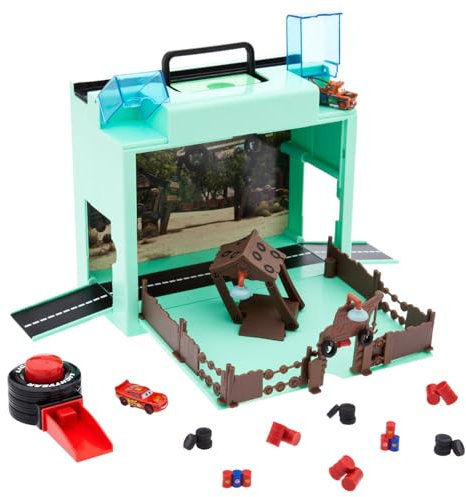 Disney Cars Disney Pixar Car Play Set - Toolbox Case with Lightning McQueen & Tow Mater Die Cast Cars, Launcher, Junkyard Shack and Accessories - Inspired by Disney Pixar Cars Films & Cars Land
