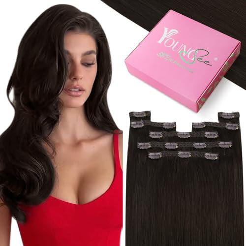 YoungSee 150g Echthaar Extensions Clip Dunkelstes Braun Clip in Extensions Echthaar Dunkelstes Braun 50cm Echthaar Clip in Extensions Dickes Haare Extensions Clip in Echthaar Remy fur Damen #2
