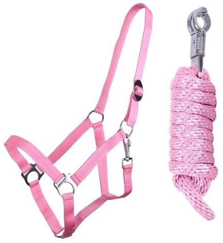 ARBO-INOX Halfter-Set Beginner II Halfter + Führstrick mit Panikhaken verstellbar (Pony, Flamingo Pink)