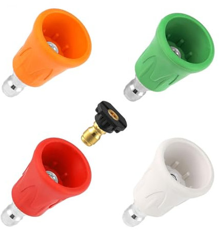 5 Pack Pressure Washer Nozzle Guard with Rubber Protector Holder, Stainless Steel High Power Washer Nozzle Tips Set with 1/4 Quick Connect, Orifice 4.0