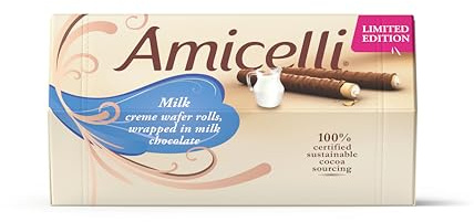 Amicelli Limited Edition Vanilla Milk Crème Crispy Wafer Rolls 200g Gift Box of 16