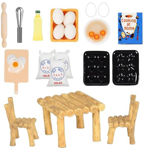Wichtel Zubehör Backset, 22 Stück Miniatur Wichtel Zubehör, 1/12 Miniatur Puppenhaus Eier Nudelholz Küche Backen Set, Miniatur Wichtel Zubehör Weihnachten Küche Möbel Backen Zubehör
