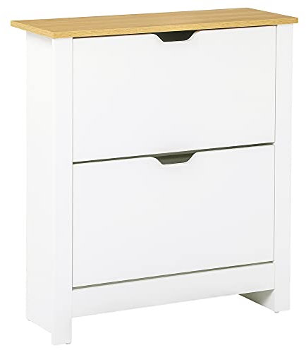 HOMCOM Scarpiera Moderna per 12 Paia Max con 2 Ripiani Regolabili e Rimovibili, Mobile per Scarpe in Legno, 72x26x80 cm, Bianco