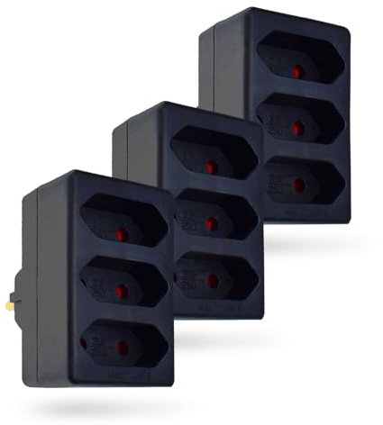 feletec 3-fach Steckdosenadapter 3x Euro, schwarz, 3 Stück, Mehrfachstecker, Mehrfachsteckdose