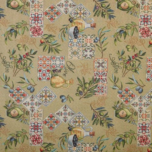 Kt KILOtela - Polsterstoff, Jacquard Gobelin, zum Polstern von Stühlen, Kissen, Kopfteil, Sofa, Taschen, abriebfest, Breite 280 cm, wählbare Länge in 50 cm Schritten, Oliven, Öl, Beige