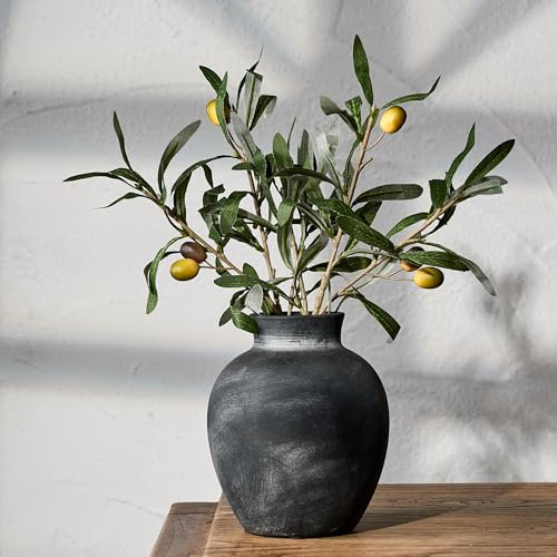 PORCER Rustikale Bauernhaus-Blumenvase, Keramik, 15,2 cm, niedliche Boho-Vase für Heimdekoration, Terrakotta-Vase für Wohnzimmer, Tisch, Regal, Kamindekoration, Bauernhaus, Schwarz