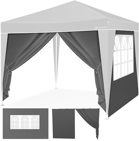 KESSER® 2X Seitenwand für Pavillon 3x3m - Faltpavillon Pop Up | klappbar | platzsparend | verstaubar| mit Reißverschluss| Seitenfenster Transparent| Wetterbeständig | Pavillon Seitenteile | Anthrazit