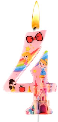 Velas Cumpleaños Princesas, Vela Número 4 Princesas, Velas Decoration, Vela Rosa 3D, Decoración de Cumpleaños, Chica, Artículos para Fiestas, Fiestas Infantiles, Aniversario, Baby Shower