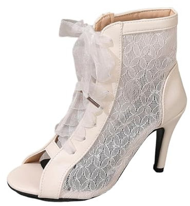Générique Stivali Alti In Pelle Da Donna Scarpe Tacco Alto Spessore 9 cm Per Donna Scarpe Da Sera Sexy Sottile Moda Stivaletti Metà polpaccio Da Donna Con Tacchi Blocchi, beige, 41 EU Large