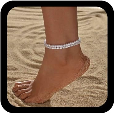 Cybche Bracelet De Cheville En Perles Blanches Vintage Bracelet De Cheville Élastique En Perles Bracelets Chaîne De Pied Bracelets De Plage D'été Bijoux Pour Femmes