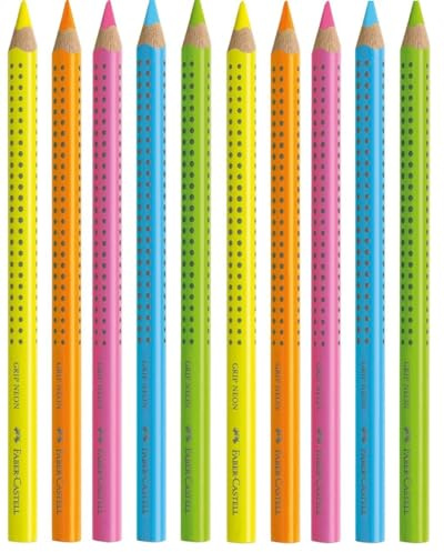 Faber-Castell 114863 - Textmarker Jumbo Grip Neon Textliner (2x5 Set, 1er Pack)