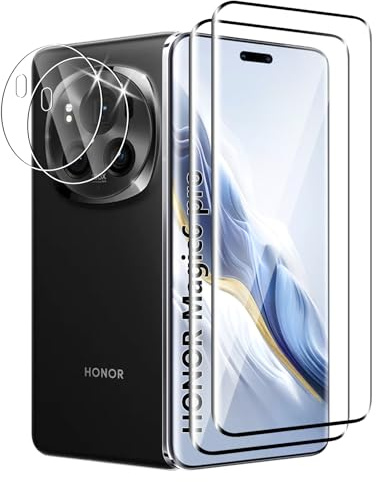 FWKDWHPH [2+2 Pièces Verre Trempé pour honor magic 6 pro avec Caméra Arrière Protecteur,Anti-Rayures,9H Dureté,sans Bulles,3D Couverture Complète,HD Protection Décran pour honor magic 6 pro