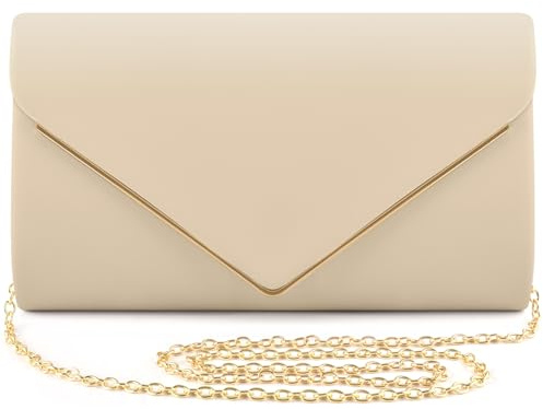 ERKOON Damen Clutch Fleischfarbene Elegante Abendtasche mit Kette Umschlag Crossbody Klassisch Clutch Tasche Abendtasche klein umhängetasche für Freizeit Date, Wedding, Dinner, Prom, Cocktail