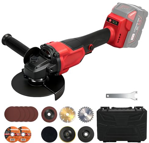 Cordless Angle Grinder 125mm for Milwaukee 18V Battery (No Battery) | 900W, 9000RPM, Brushless Electric Angle Grinder, with 3 Speeds, 12 Dics, Auxiliary Handle and Plastic Box