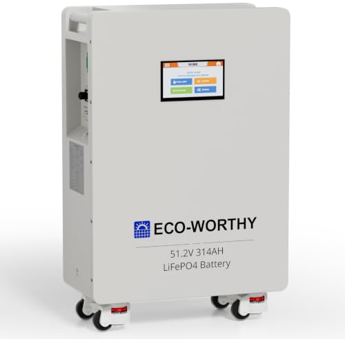ECO-WORTHY 48V 314Ah(V1) LiFePO4 Powerwall for Home Backup | 16.1kWh Capacity.200A PACE BMS with Dual 125A Circuit Breakers. Floor-standing with wheels.CAN/RS232 for inverter comms.