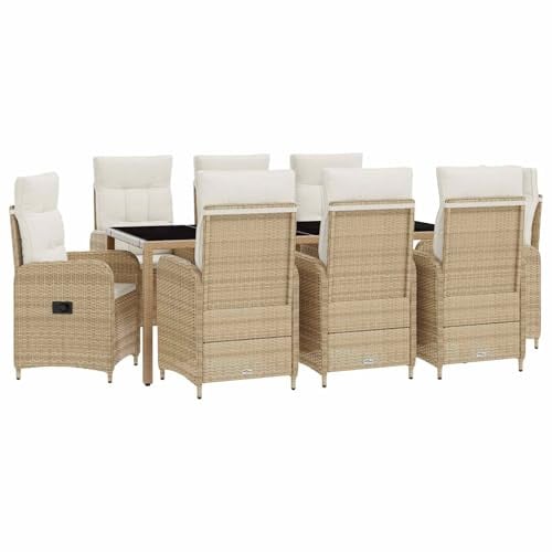 vidaXL Outdoortisch-Set 9 pcs Beige und Cremeweiß 190 x 90 x 75 cm, Stilvolles, modernes Essset für draußen, wetterfest, perfekt für Partys im Garten, Balkon oder beim Essen im Freien