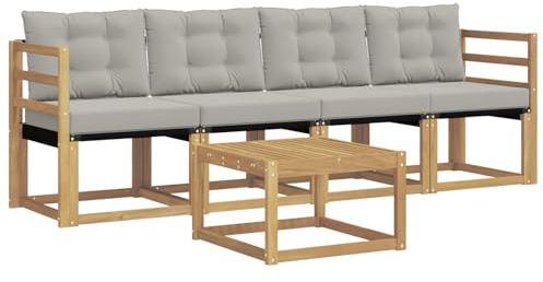 vidaXL Outdoor-Sofagarnitur mit Kissen 5 pcs Weiß und Hellgrau, Garten Sofaset, modernes Wohnmöbel, entspannende Couch für Terrasse und Außenbereich